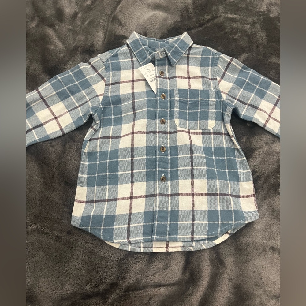 Crewcuts blue checkered flannel button up shirt